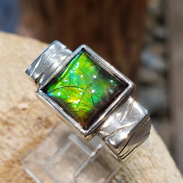Canadian Ammolite "EverGreen" Series Silver Ring. PN. E20682 Size 9 %product from Empire Ammolite