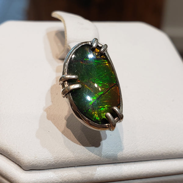 Bean Shaped Green, Yellow and Orange Ammolite Pin. PN. E10374 %product from Empire Ammolite