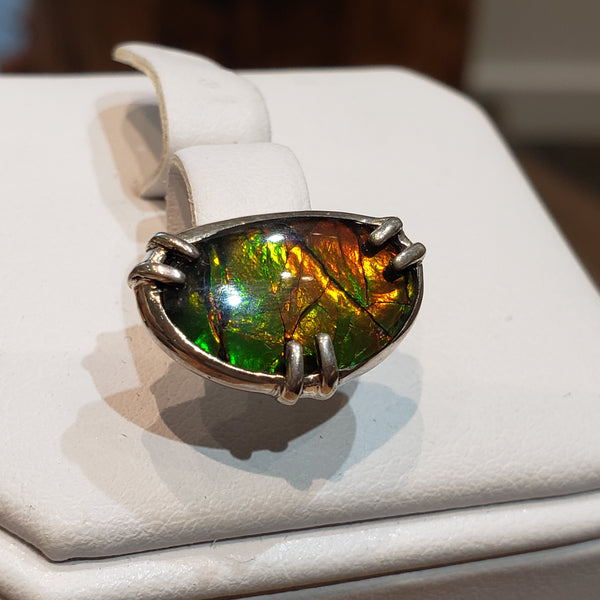 Bean Shaped Green, Yellow and Orange Ammolite Pin. PN. E10374 %product from Empire Ammolite