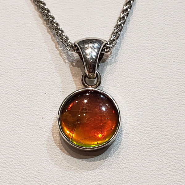 Ammolite 10mm Round Pendant Set in Sterling Silver PN. E10401