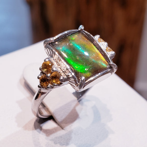 Ammolite Ring With Six Citrines Accent Stones Set in Silver PN: E20321 %product from Empire Ammolite