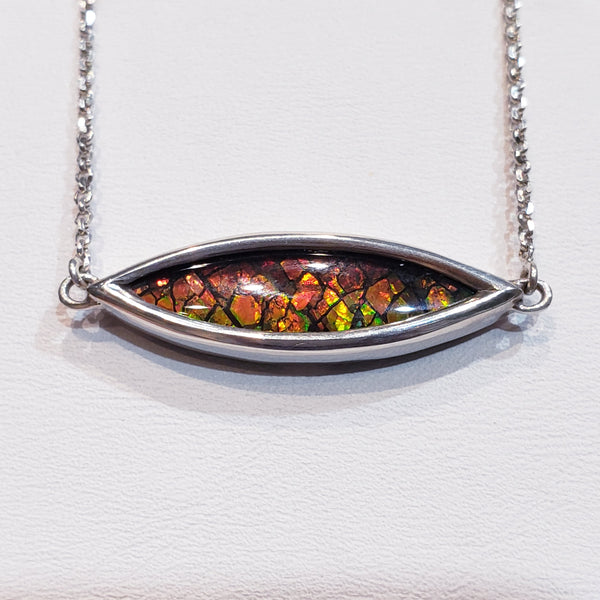 Ammolite Silver Pendant with 8x28mm Marquise Gemstone PN: E20472 %product from Empire Ammolite