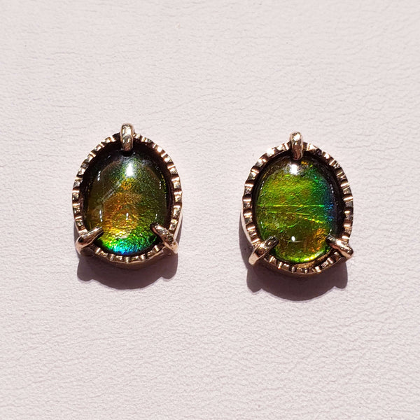 Ammolite Gold Petite Oval Earrings with Green and Yellow PN: E21091 %product from Empire Ammolite