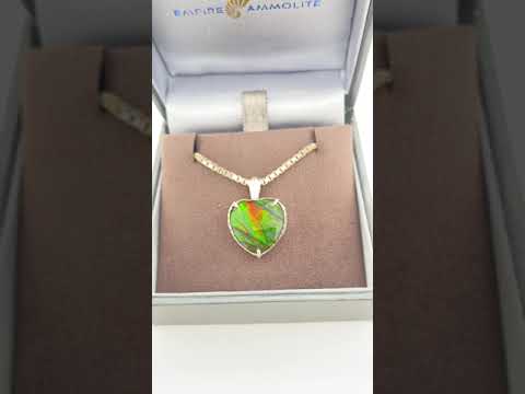 Ammolite Silver Pendant with Heart Shaped Setting Video PN E21423
