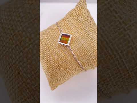 Ammolite Bracelet Set in Silver with 8mm Square Gemstone Video PN E20453