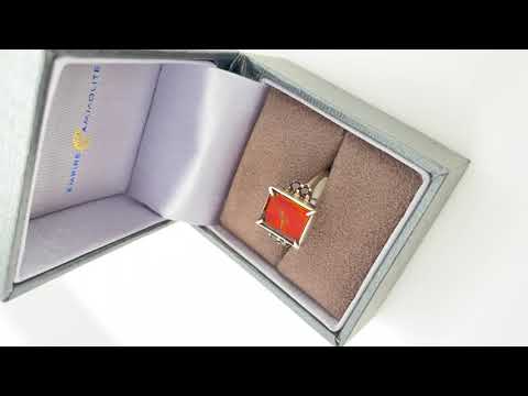 Ammolite Ring With Four Garnets Accent Stones Set in Silver Left View Video PN E20693