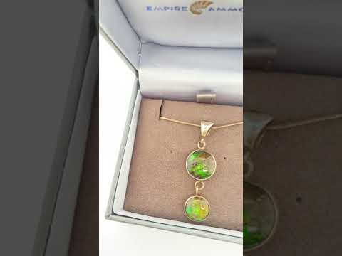 Ammolite Silver Pendant with a Double Dangle Gemstones Video PN E1361M