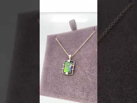 Ammolite Rectangle Silver Pendant Video PN E20161