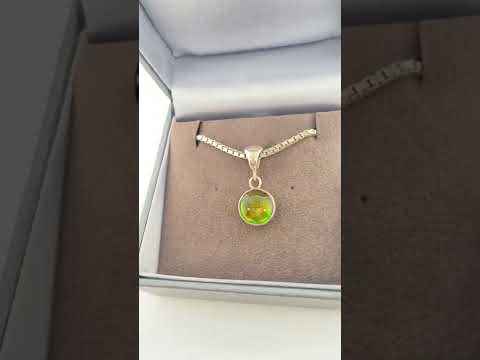 Ammolite Round Pendant Set in Sterling Silver Video PN E1361D