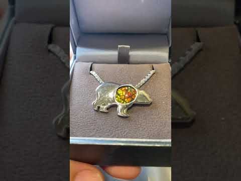 Ammolite Silver Bear Pendant Video PN E21312