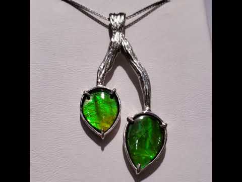 Ammolite Silver Double Leaf Pendant