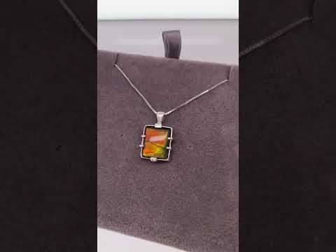 Ammolite Rectangle Silver Pendant Video PN E20163