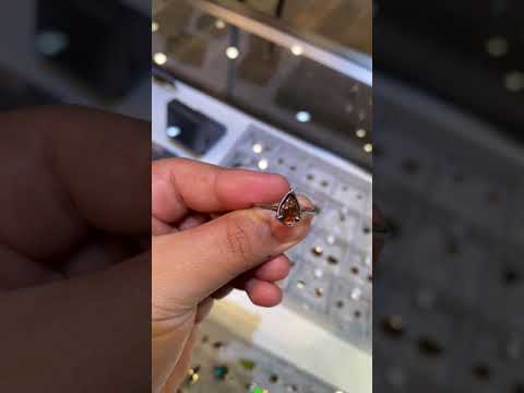 Ammolite Petite Pear Ring set in Silver Video PN E136RU