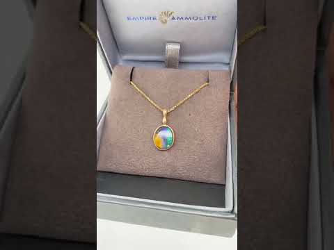 Ammolite Gold Oval Pendant with 8x10mm Gemstone and Chain Video PN E03371B