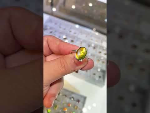 Ammolite Oval Silver Ring with Orange Gemstone Video PN E00421P