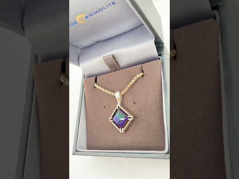 Ammolite Silver Square Pendant with vibrant Blue Gemstone Video PN E10461