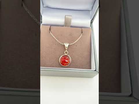 Ammolite Round Pendant Set in Sterling Silver Video PN E1361E