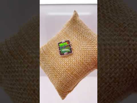 Ammolite Rectangle Silver Pin Video PN E20452
