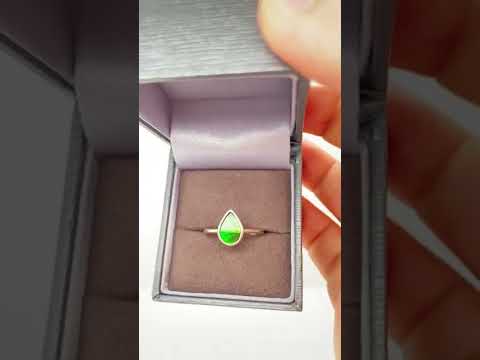 Ammolite Petite Pear Ring set in Silver Video PN E10663