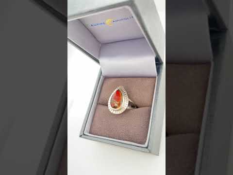 Ammolite Silver Aura Pear Ring Video PN E004239