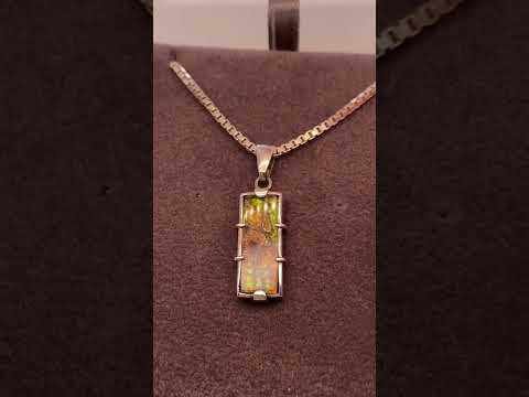 Ammolite Silver Rectangle Pendant Video PN E10502