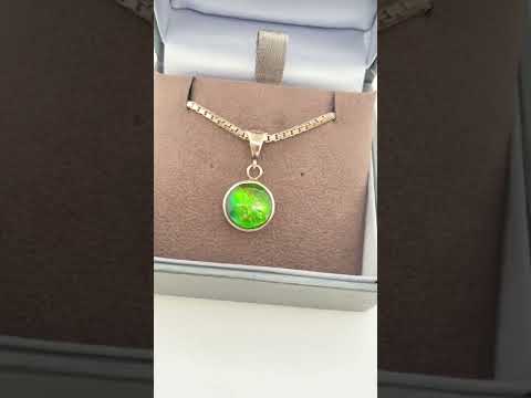 Ammolite Round Pendant Set in Sterling Silver Video PN E004247