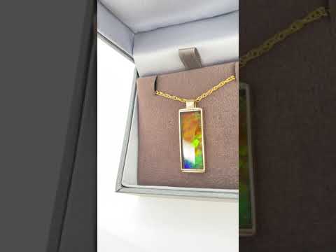 Ammolite Large Vertical Pendant in 14K Yellow Gold Video PN E21362
