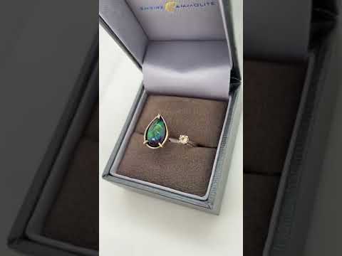 Ammolite Silver Split Ring with a White Topaz Accent Video PN E20611