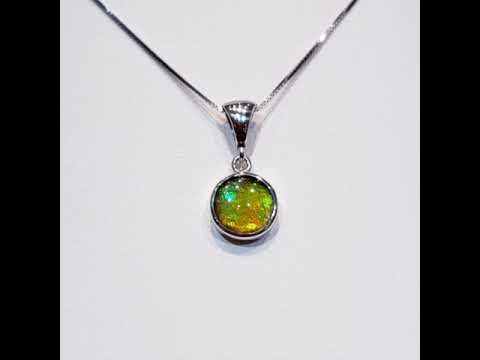 Ammolite Pendant Video Set in Silver with 10mm Round Gemstone