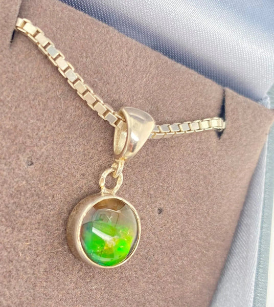 Ammolite Round Pendant Set in Sterling Silver Left View PN E1361D