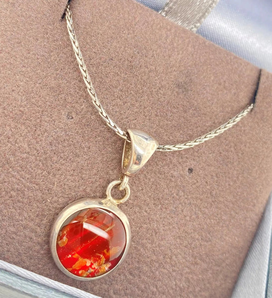 Ammolite Round Pendant Set in Sterling Silver PN E1361E