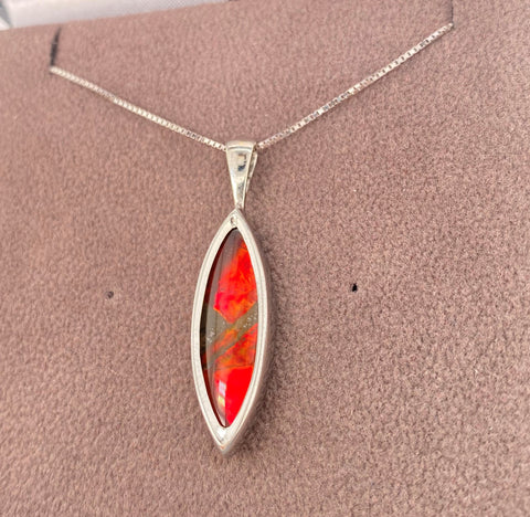 Ammolite 19K White Gold Pendant with a 7x24mm Marquise Gemstone PN E21523