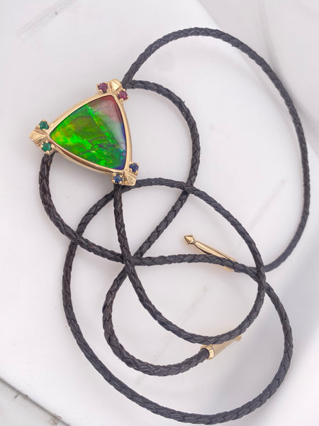 Ammolite Gold Trillion Bolo Tie with Accent stones PN E21254