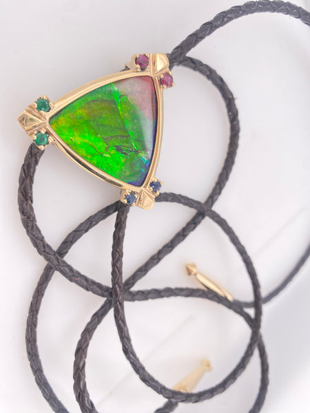 Ammolite Gold Trillion Bolo Tie with Accent stones PN E21254