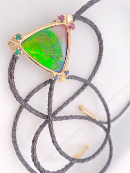 Ammolite Gold Trillion Bolo Tie with Accent stones PN E21254