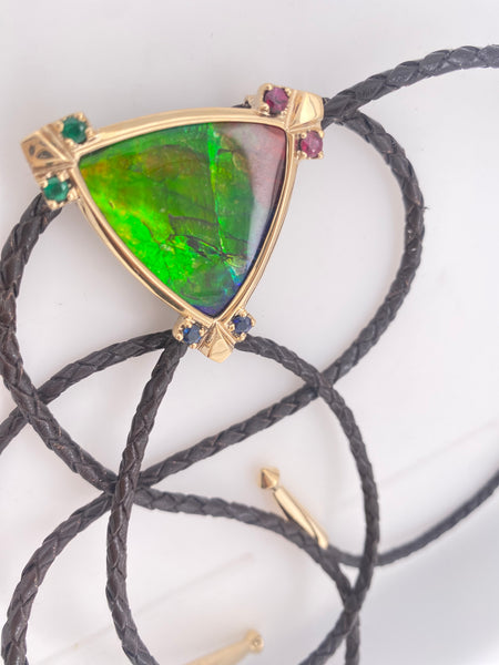 Ammolite Gold Trillion Bolo Tie with Accent stones PN E21254