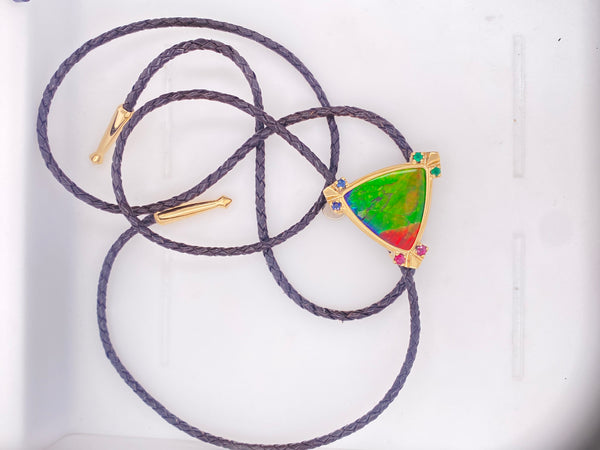 Ammolite Gold Trillion Bolo Tie with Accent stones PN E21254