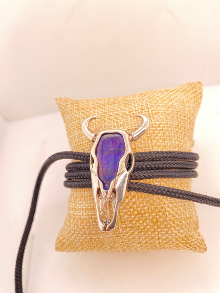 Ammolite Silver Buffalo Bracelet With Integrated Cord Pn: E20243