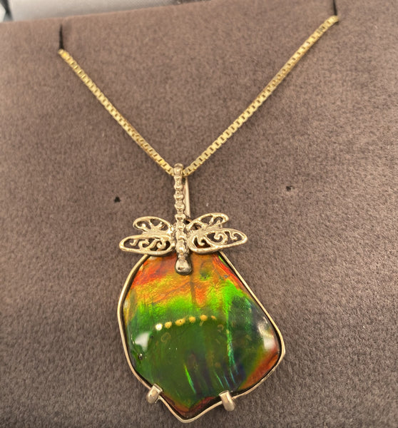 Ammolite Imperial Gold Pendant with Dragonfly Design Pn: E10573
