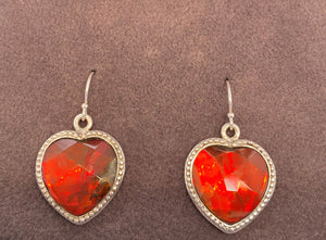 Ammolite Silver Earrings with Heart Shaped Setting PN AZ023