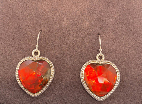 Ammolite Silver Earrings with Heart Shaped Setting PN AZ023