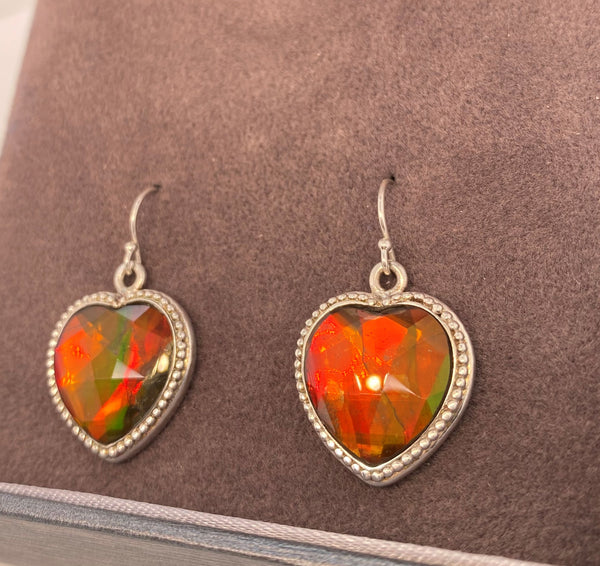 Ammolite Silver Earrings with Heart Shaped Setting PN AZ023