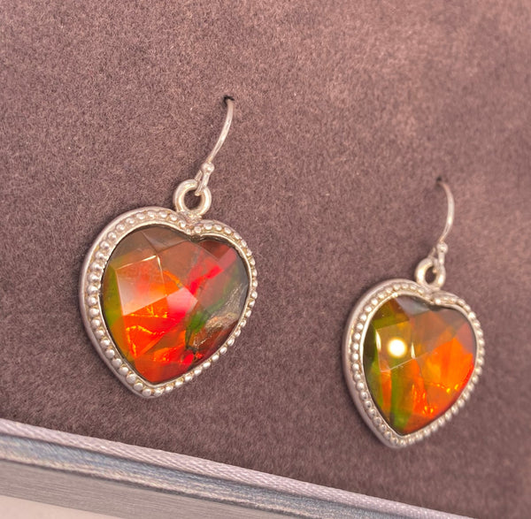 Ammolite Silver Earrings with Heart Shaped Setting PN AZ023