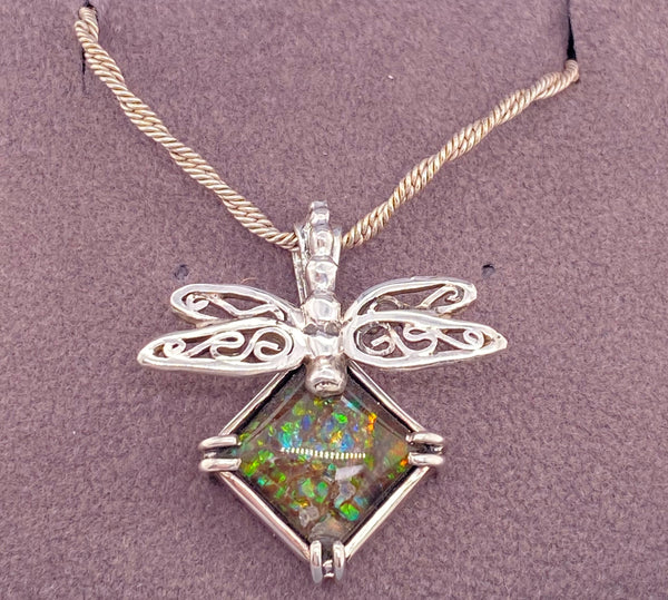 Ammolite Pendant that is 10mm Square with a Dragonfly Enhancer PN E00424R