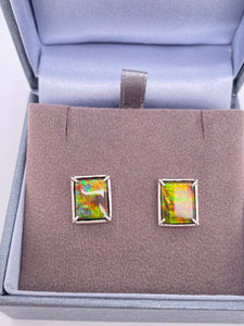 Ammolite Silver Rectangle Stud Earrings PN E21494