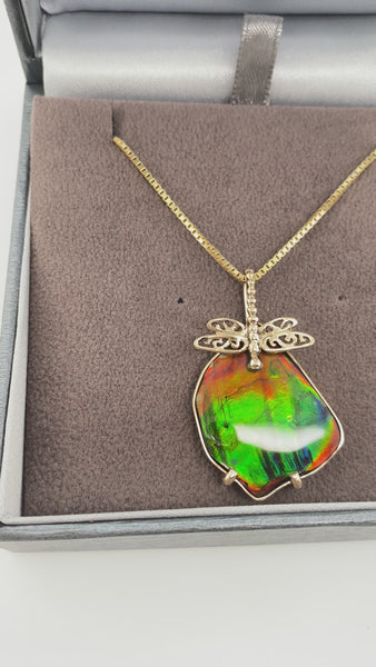 Ammolite Imperial Gold Pendant with Dragonfly Design Pn: E10573