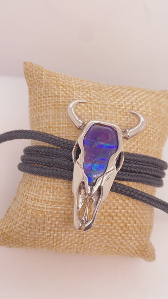 Ammolite Silver Buffalo Bracelet With Integrated Cord Pn: E20243