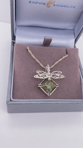 Ammolite Pendant that is 10mm Square with a Dragonfly Enhancer Video PN E00424R