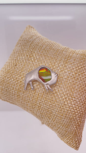 Ammolite Buffalo Silver Pin Video PN E20952