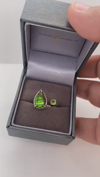 Ammolite Silver Split Ring with a Peridot Accent Video PN E20612